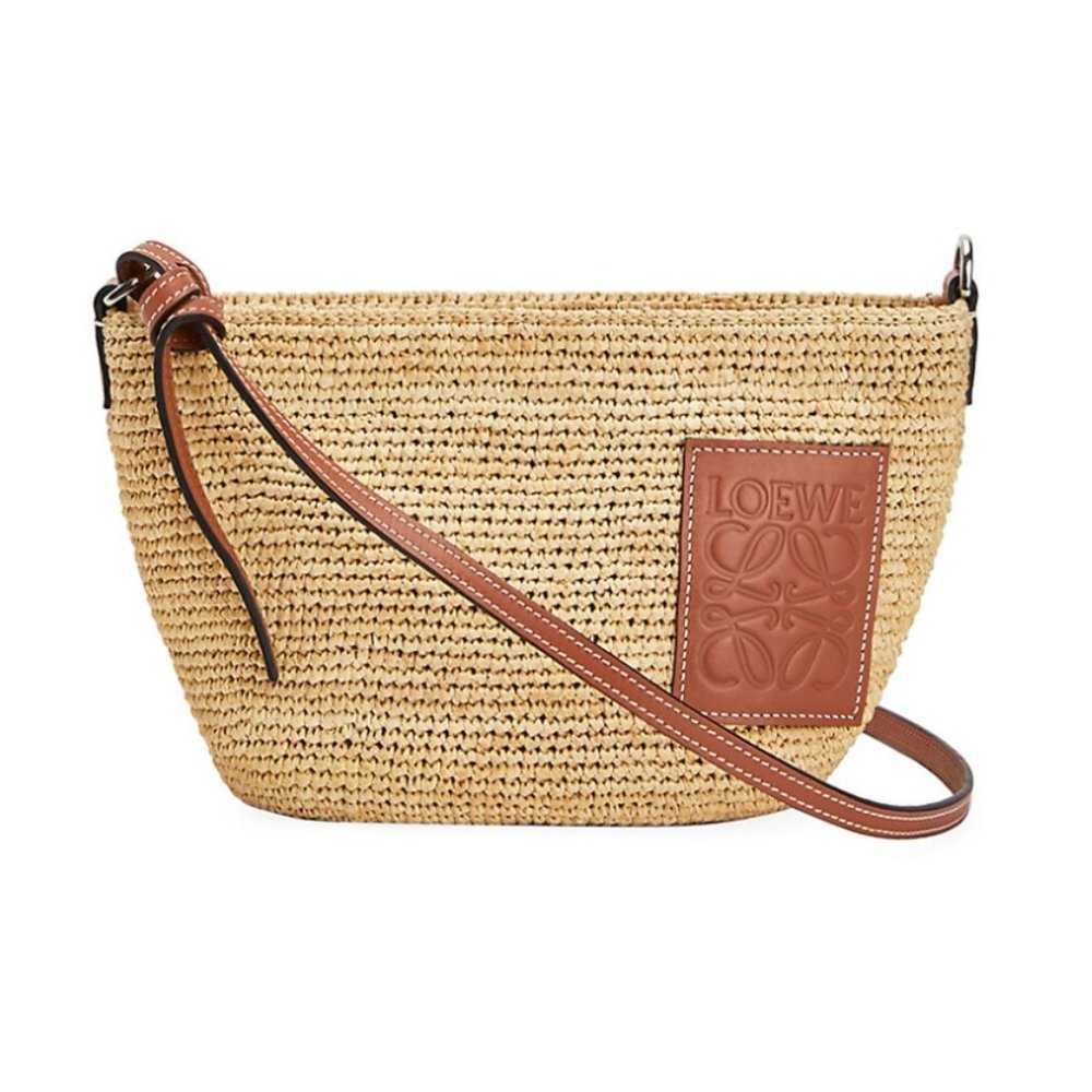 Loewe Pochette Leather-Trimmed Raffia Crossbody Bag